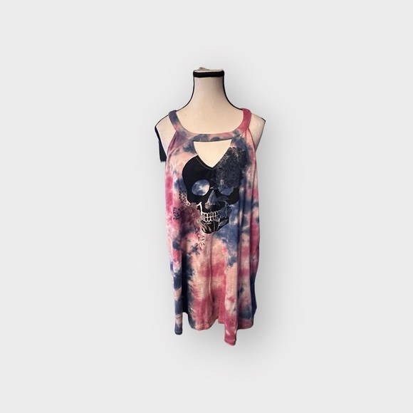 🆕 NWT Women’s torrid 2 Classic Fit Choker Tank  Cotton Candy Skull Tie Dye - Picture 2 of 12